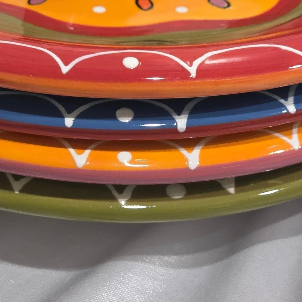 Pier 1 Hand Painted Plates (4), Sunburst Ironstone Dinnerware, Wall Home Decor